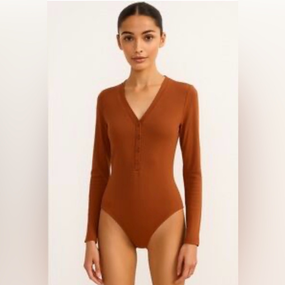 House of Harlow 1960 Camel Brown Button-Down Bodysuit Size XS